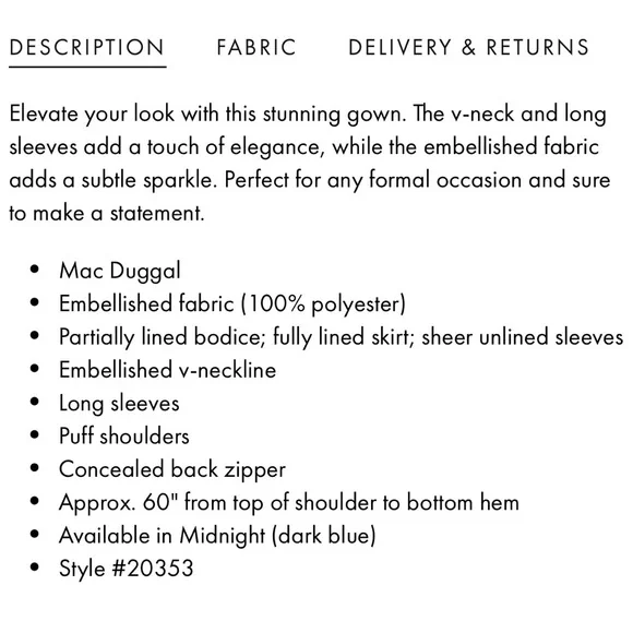 Mac Duggal Navy Embellished V Neck Long Sleeve A Line Gown